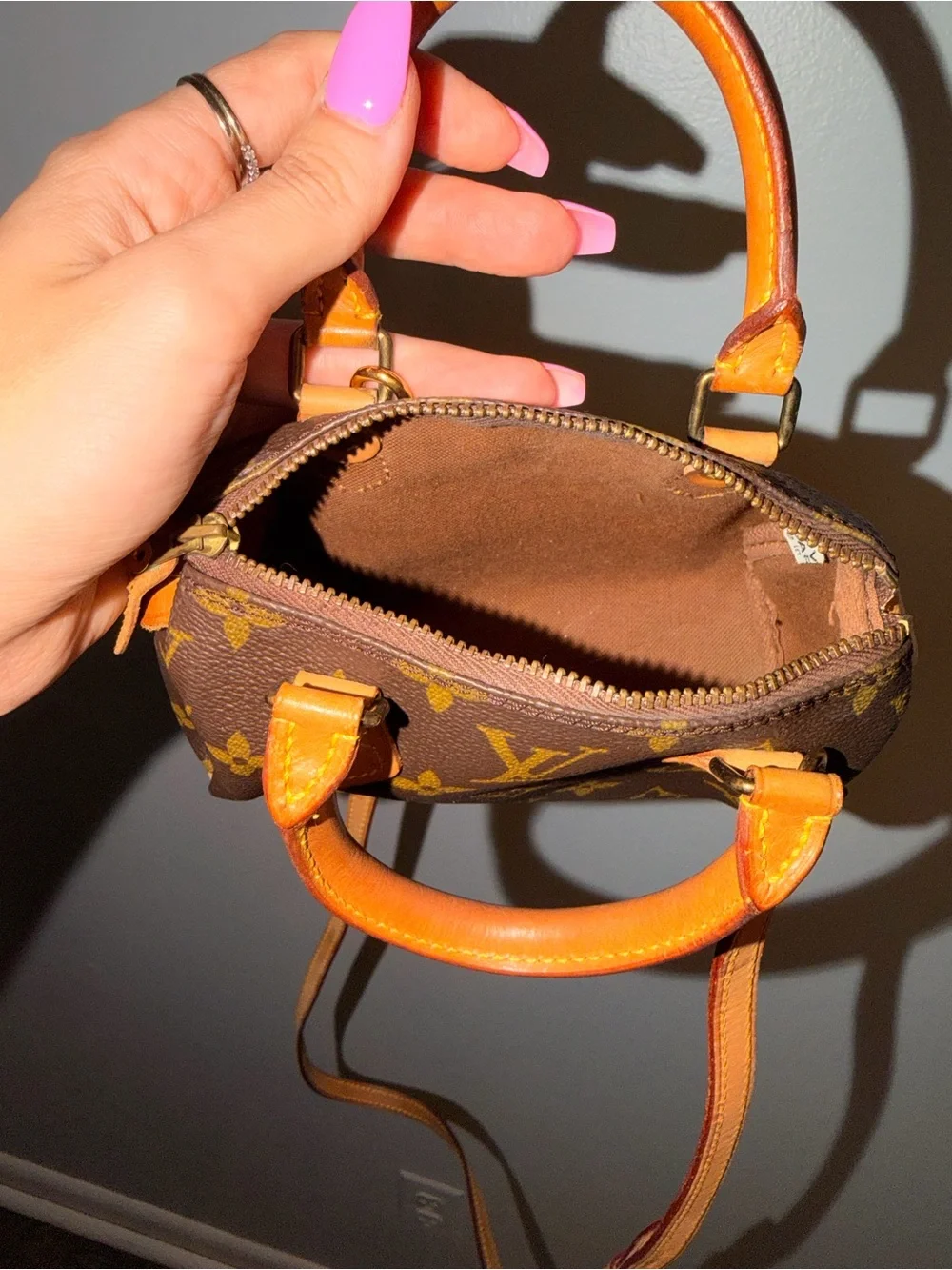 Louis Vuitton Brown Monogram Nano Speedy Bag with Strap